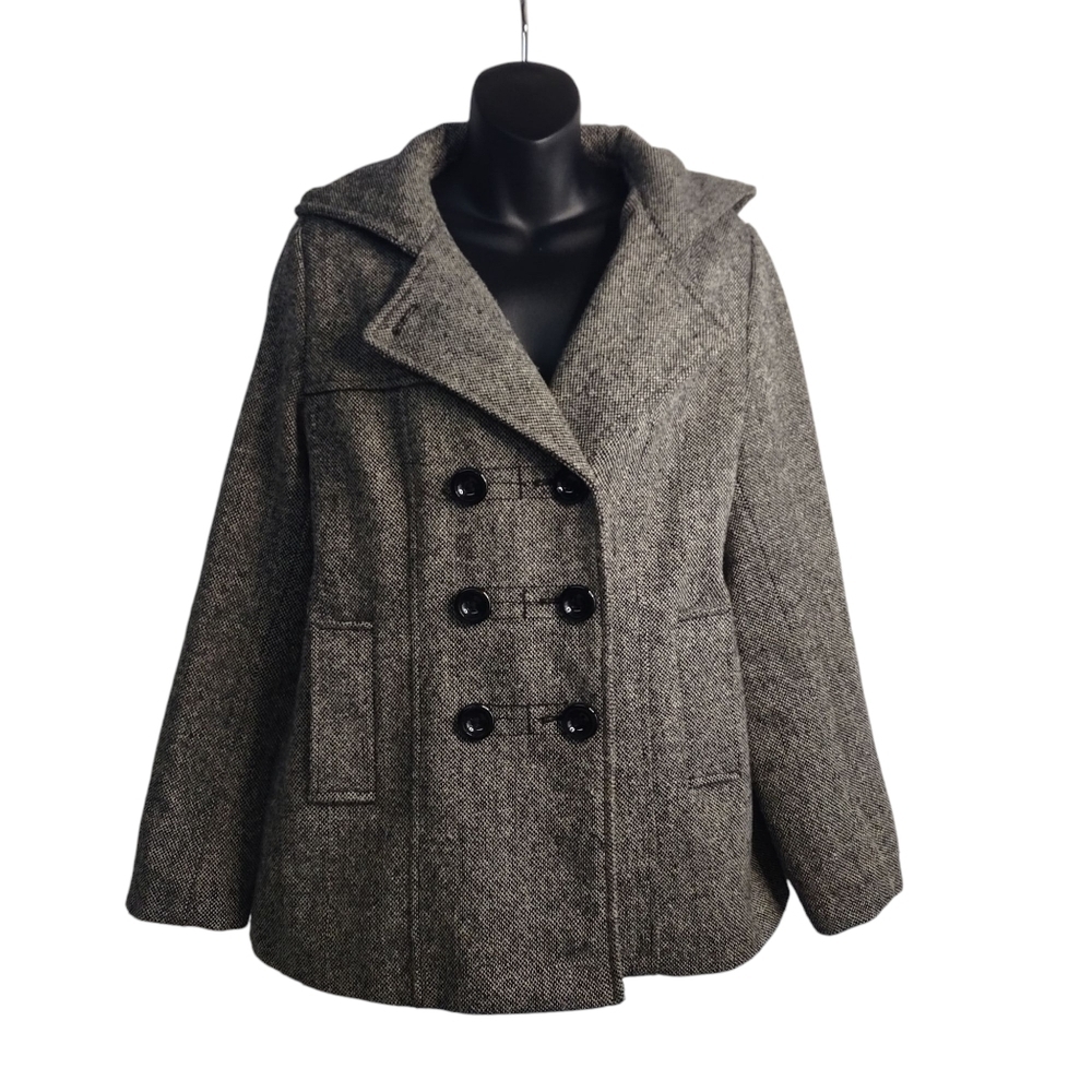 Croft & Barrow Pea Coat Womens Black Gray Wool Blend Hooded Size S